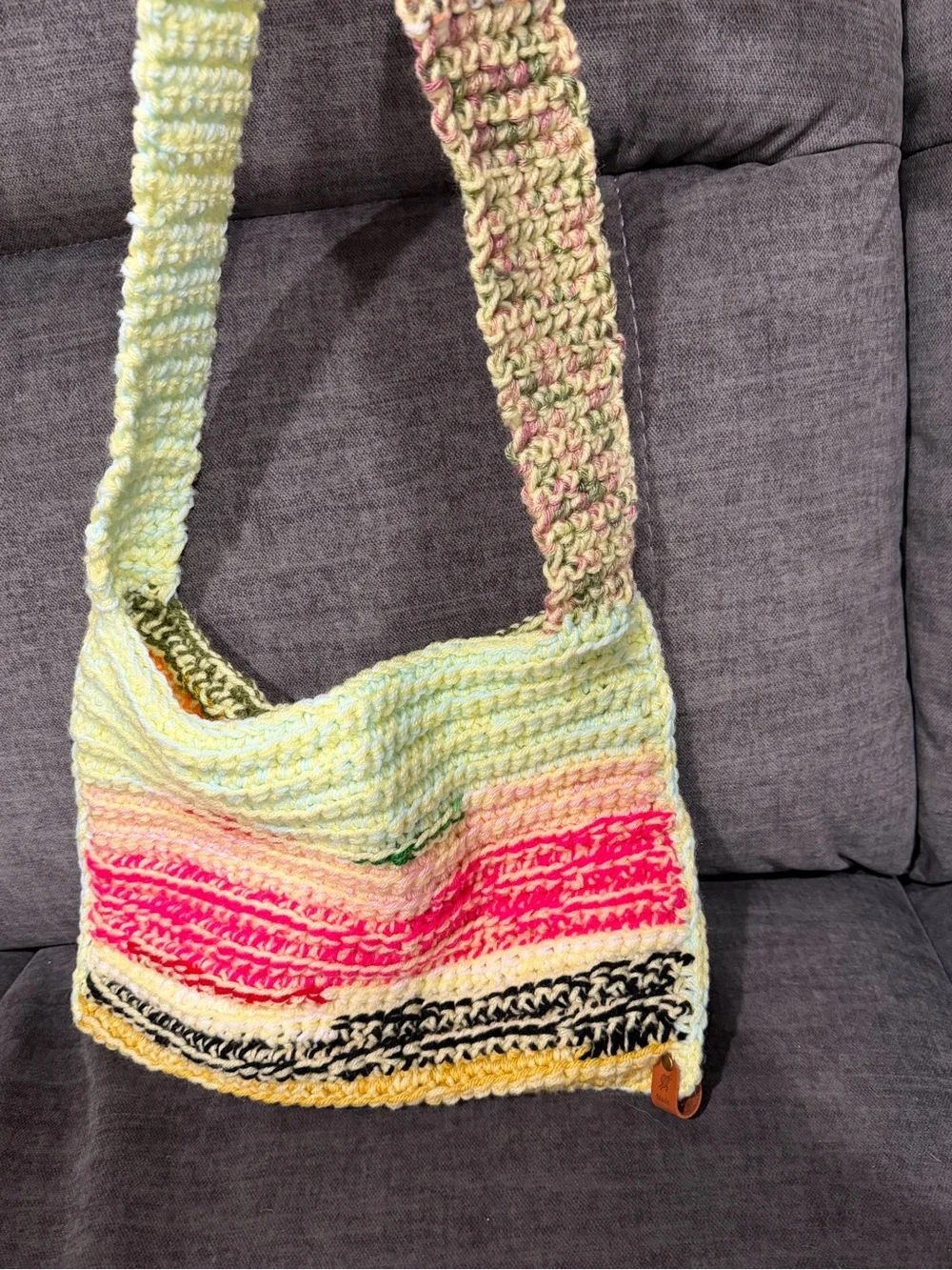 Handmade Multicolor Crochet Shoulder Bag - Pastel & Bright Stripes